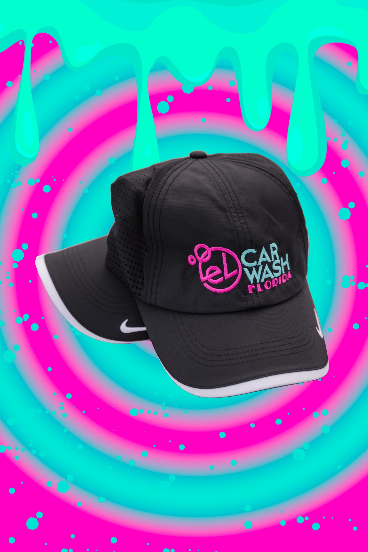 El Car Wash Florida Nike Dri-FIT Swoosh Perforated Cap in Black (Horizontal Logo)